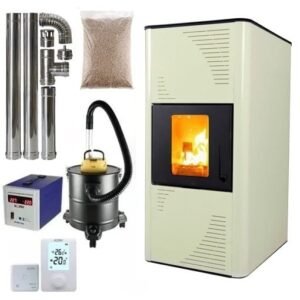 Pachet termosemineu cu peleți - Termax Kamin Eco 15 kW 120mp